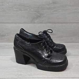 Vintage MUDD Women's Black Leather Shoes Platform Heels Clog Shoes Sz 8